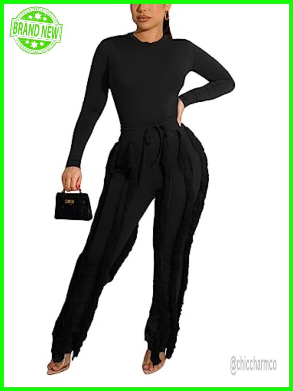 Women's 2 Piece Fringe Tassel Sweatshirt and Pants Set Bodycon Jumpsuit
